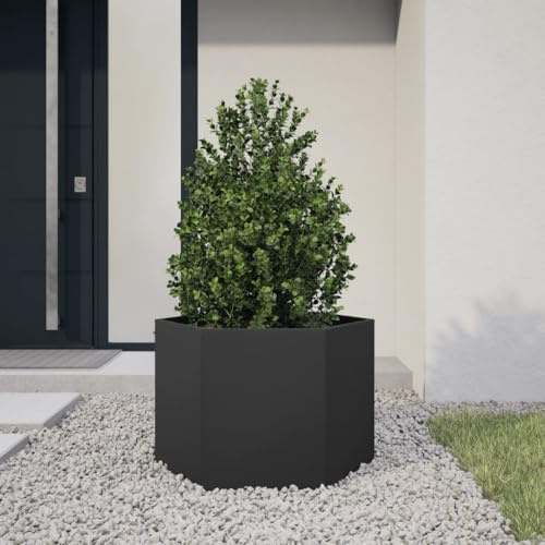 HaoChrymec Maceta Hexagonal de Acero, Resistente a la Intemperie, Jardineras Exteriores, Huerto Urbano, Macetas de Balcón, Negro, 69x60x45 cm