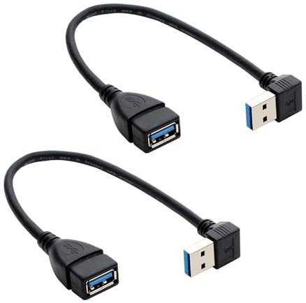 2 Pack 90 Degree Up Angle USB 3.0 Adapter, USB 3.0 20cm Male to Female Extension Cable, SuperSpeed Data Transfer Space-Saving Short USB Extender for PC Laptop TV Mobile Hard Drive Keyboard Mouse
