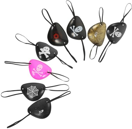 TOGEVAL 8 Stück Teiliges Piraten Augenklappe Weiche Atmungsaktive Single Eye Patches Skull Design Halloween Cosplay Zubehör für Party Komfortabel und Langlebig Geeignet für Erwachsene