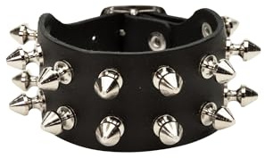 Heart Rock Bracciale uomo pelle vera regolabile con borchie a killer 2 File in ottone, fibbia regolabile da 17 a 20,5 cm e minuteria in ferro nickel free - Made in italy