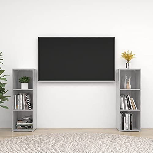 HETFTJN TV-Schrank 2er Set Betongrau 107x35x37 cm aus Holzwerkstoff modernes Lowboard auch als Sideboard Wohnzimmer Fernsehtisch faltbar & platzsparend für Living Room Home Office
