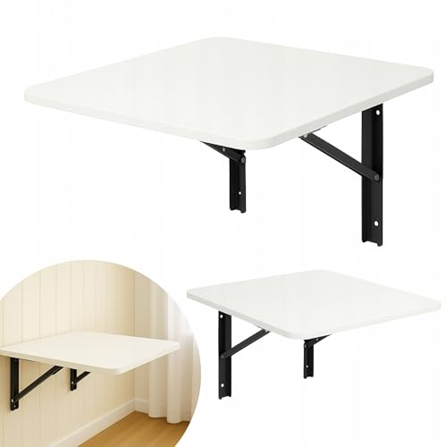 PlayPals Furniture Wandklapptisch 40x50 cm Weiß mit Schwarzen Halterungen Klapptisch Wand Platzsparend Schreibtisch Klein Küchentisch Folding Desk
