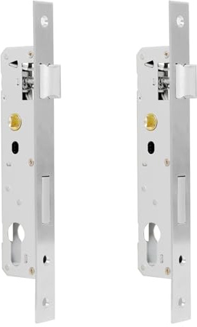 Rebanky 2 Piezas Cerradura para Marco de Tubos de Acero Inoxidable Distancia de 85 mm, Mandril de 25 mm Cerradura Empotrable cerradura para Puerta Metálica, Puertas de Jardín para Izquierda/Derecha
