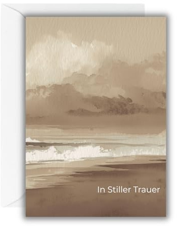 WBdesignz Trauerkarte „In Stiller Trauer“ mit weißem Umschlag – Beileidskarte – Meer- und Wellenmotiv – Kondolenzkarte zum Ausdruck von Anteilnahme, Trost – für Angehörige, Freunde, Kollegen (DIN A6)