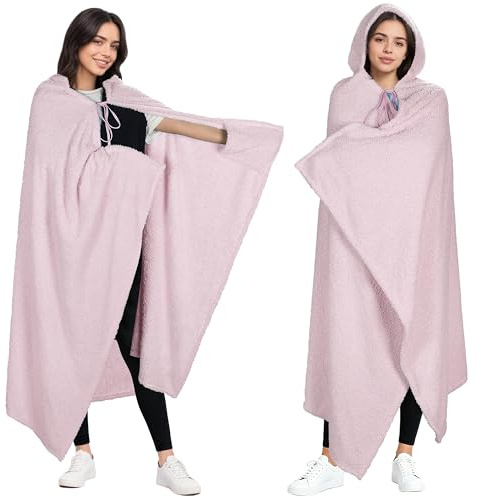 Catalonia Classy Flauschig Kuscheldecke mit Ärmeln - Warme Geschenke für Frauen Herren, Kuschelige Sherpa Tragbare Poncho Decke mit Kapuze, Decke Zum Anziehen für Erwachsene, 190x120cm, Rose