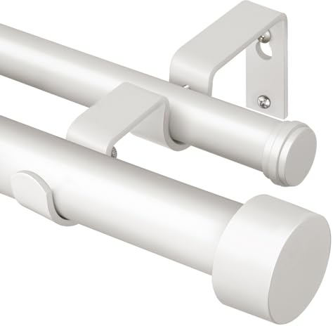 KAMANINA White Double Curtain Pole, 90-182 cm Extendable Curtain Poles
