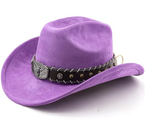 Cowboy Hut Damen- Cowboy Kostüm Herren Unisex Faschingshut Karneval Kostüm Westernhut Cowboyhut Frauen Rollbarer Filzhut mit Hutriemen Wilder Westen