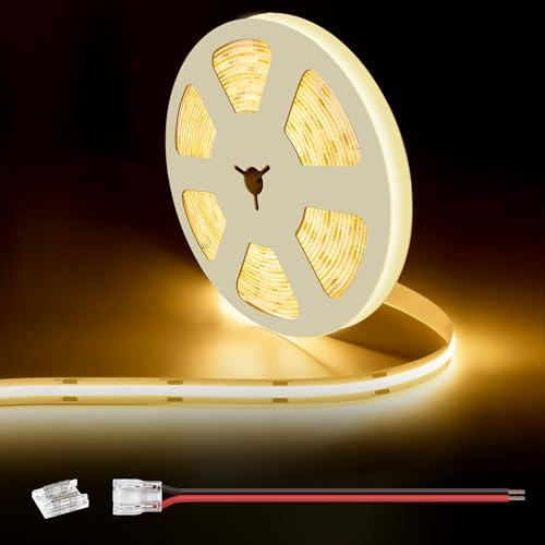 illuburg 12V Ruban LED COB Blanc Chaud 2700K 5m 528LED/m CRI90+ Dimmable Autocollant Bande Striscia Strip Lumineuse