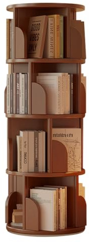 KZOBYD Rotating Bookshelf, Revolving Book Shelf (Brown, H 127 cm) | Freestanding, Round Swivel Bookcase for Corner, Small Space, Bedroom, Living Room, Study Room