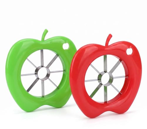 2-Pack Apple Cutter and Slicer, Green and Red Stainless Steel 8-Blade Apple Corer and Slicer with Comfort Grip, Easy to Clean, Durable for Fruit Apple Pear Potato Onion