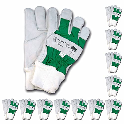 Keiler Forst Schutzhandschuh - Rindnarbenleder, Pulsschutz, weich gefüttert, extra robust, EN388 - VPE 12 Paar, Größe:10 (XL)