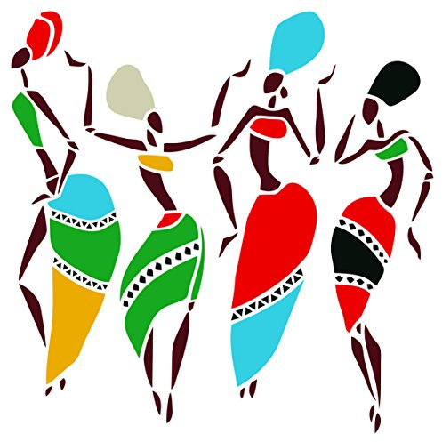 Stencil per ballerini africani, 11,5 x 11,5 cm (S), riutilizzabile, da donna, ballerini etnici, tribali per la pittura