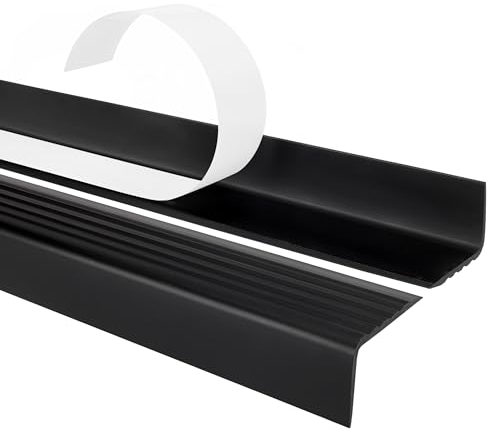 Perfil de borde de escalera autoadhesivo, PVC, antideslizante, perfil angular, 40 x 25, negro, 110 cm