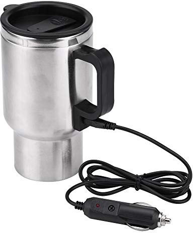 Asixx Bouilloire Électrique, 12V 450ml Bouilloire de Voiture en Acier Inoxydable et PP de Qualité Alimentaire Tasse à Café Tasse à Thé pour Voiture Voyage