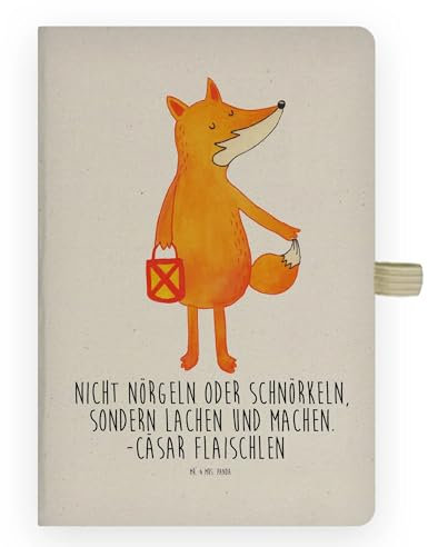 Mr. & Mrs. Panda DIN A4 Baumwoll Notizbuch Fuchs Laterne - Geschenk, Blanko, Liniert, Kariert, Positiv, Sankt Martin, Hardcover, Optimistisch, Füchse, Mit Stoffeinband