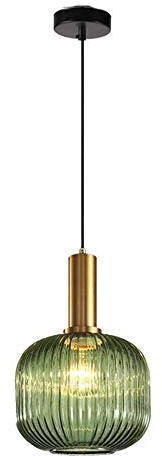 MZStech Modern Chandelier Light,Gold Copper Pendant Light Socket with Green Glass Pendant Lamp Shade,LED Hanging Lamp