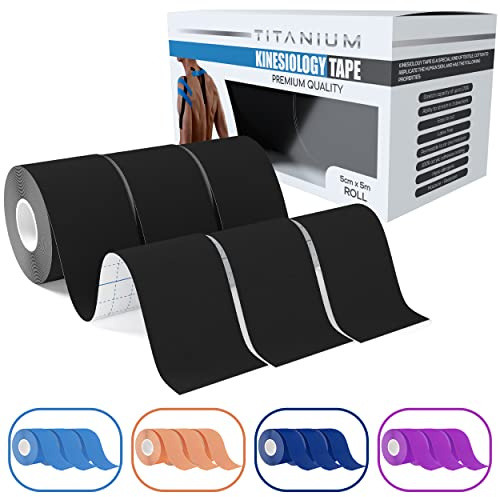 Titanium Sports Kinesiology Tape (3pack) - 5m Roll of Elastic Water Resistant Tape for Support & Muscle Recovery - Quality Sports Tape (Black)