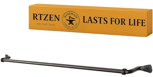 RTZEN Farmehouse Bathroom Towel Holder - Wrought Iron Matte Metal Black Towel Bar Wall Mount Rod - Handmade Home Decor Metal Kitchen Hanger Bar (26'' - Fits 24 Inch Towels)