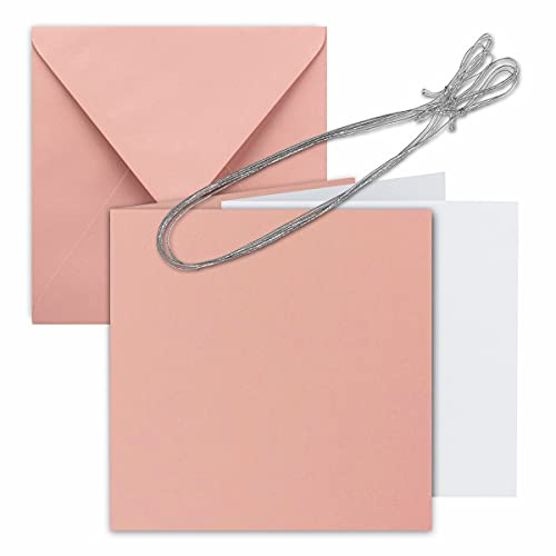 25x Quadratisches Faltkarten Set 15 x 15 cm - mit Briefumschlägen & Einlegeblätter & Schmuckband - Altrosa - für Einladungskarten, Hochzeit, Weihnachten - von Gustav NEUSER