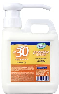 Sun Tropic Protective Sun Lotion SPF30 - 1 Litre | Family Size with Handy Pump, Smoothening Sunscreen, UVA and UVB High Sun Protection, Non-Greasy