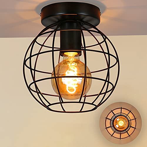 ZMH Deckenlampe Flur Deckenleuchte Vintage - Schwarz Küchenlampe Retro für | Schlafzimmer Küche Flurlampe Industrial aus Metall mit 1 Flammig E27 Deckenbeleuchtung für Wohnzimmer Esszimmer max. 40W
