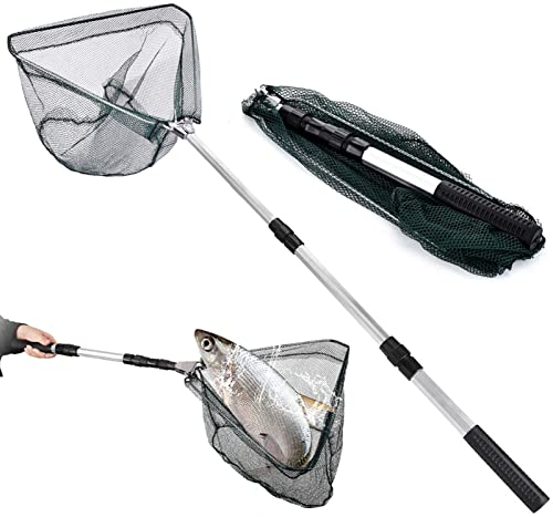 LEcylankEr Épuisette de pêche pliable caoutchoutée avec poignée télescopique de 120 cm