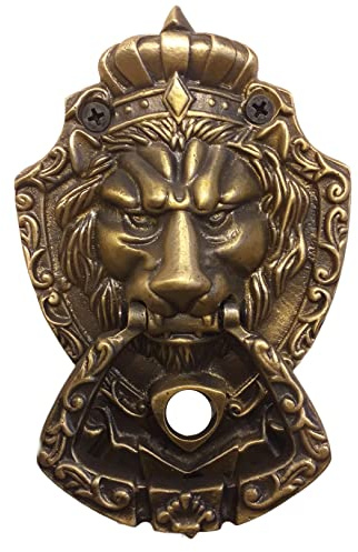 Anatolica Crowned Lion Door Knocker with Spy Hole,Viewer,Peephole, Solid Brass 6.3 inches(Antique Bronze)