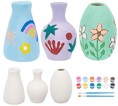 WEBEEDY 3 Sets Vase Pottery Painting Kit Paint Your Own Ceramic Vase Set Ready to Paint Ceramics DIY Paint Art and Craft Pottery Kit for Adults Fun Desk Home Decor Gift for Birthday Holiday Party