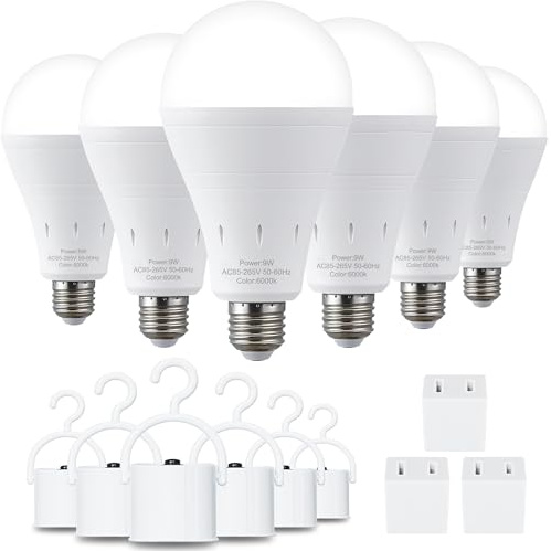 DEBAOBULB6 Pack Rechargeable Emergency Light Bulbs, Battery Powered LED Light Bulb 6000K Daylight E26 120 Volt 9W 60W Equivalent with 1200mAh for Home Power Outage Camping Hurricane