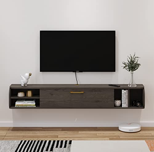 Pmnianhua Meuble TV Mural,Étagères TV Mural, Montage Mural sous Le Support de Télévision Meuble d'Étagère de Divertissement pour Console de Télévision Flottante pour Salon Chambre (120cm, Grey-White)
