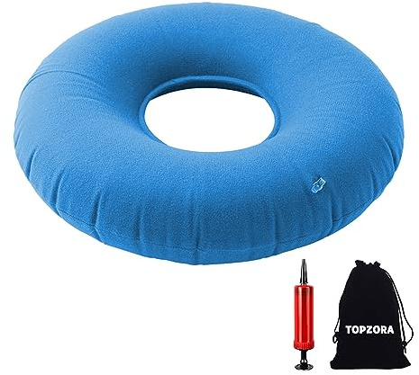 Topzora Coussin D'assise Orthopédique, Anneau de Siège Après OP, Coussin D'assise Hémorroïdes, Coussin Gonflable avec Pompe pour Hémorroïdes, Douleurs Au Coccyx, Aux Jambes-Bleu