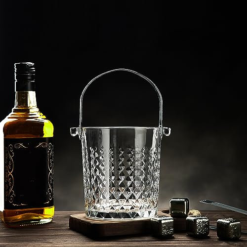 ZYFAB Plastique Transparent Seau à Glace,Cristal Acrylique Seau à Glace Seau à Champagne modèle Diamant Refroidisseur de bière de vin avec poignée pour Bar fête KTV,B