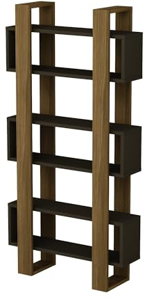 WELL HOME MOBILIARIO & DECORACIÓN Estantería Decorativa librería para SALÓN o RECIBIDOR, conglomerado recubierta melamina, en Color Nogal-Antracita 160x80x25,6