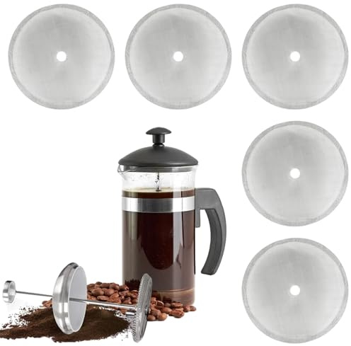 YzmrBdqc 5 Pack French Press Replacement Cafetiere Filter Mesh Screen, Reusable Stainless Steel 4 Inch Filter Mesh French Press Filter for 8 Cup/ 34 OZ/ 1000 ml Coffee Tea Makers, WCUKQY-0041