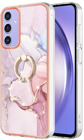 Reevermap Samsung Galaxy A15 Case with Ring Holder, Shockproof Silicone Marble Phone Cover Kickstand Soft Metallic Anti Scratch TPU Rubber Bumper Case for Samsung Galaxy A15 4G/5G, Rose Gold