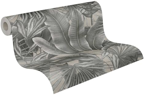 Livingwalls Carta Da Parati Con Effetto Giungla - Foglie Di Palma Floreale in Grigio, Beige - Alta Qualità 10,05m x 0,53m