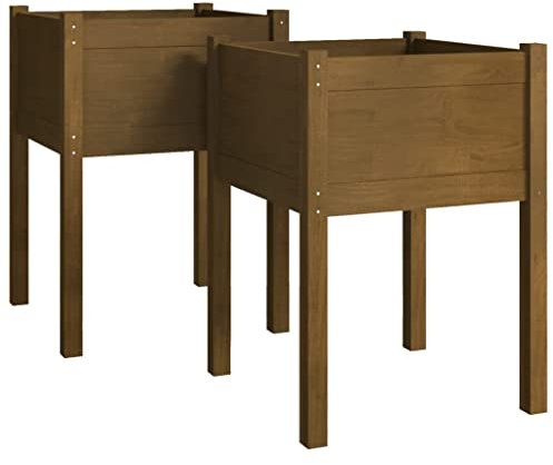 Makastle Set de 2 Bac à Fleurs, Pot à Fleurs, Lit Surélevé de Jardin, Jardinière Surélevée, Pot de Fleurs bac Vertical pour l'intérieur et l'extérieur, Marron Miel 50x50x70 cm Bois de pin Massif