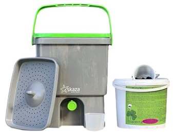 TriaTerra Bokashi-Eimer-16l + 5l-TriaTerra-Streu Terra Preta-Küchenkompost (grau/grün)