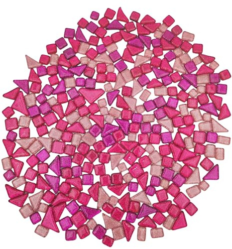500g Random Irregular Glitter Shiny Glass Mosaic Tiles for Crafts Bulk, Glass Mosaic Pieces Set for Cups Picture Frames Home Decoration DIY Art Projects (Mix Purple Red)