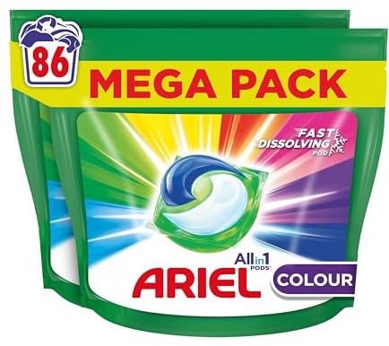 Ariel 3in1 PODS®, Washing Liquid Laundry Detergent Capsules 86 Washes (43 x 2), Colour, Stain & Odour Removal in 1 Wash, Fast Dissolving Even In Cold