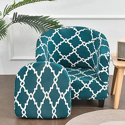 Morbuy Sesselbezug Stretch, 2Stück Sessel Überzug Universal Sesselhussen Waschbar Sesselüberzug Hussen Cocktailsessel Clubsessel Überzug (Blau kariert)