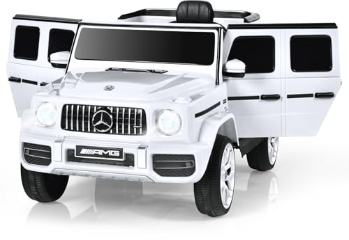 DREAMADE 12V Mercedes-Benz Elektroauto mit Fernbedienung & Sicherheitsgurt für Kinder ab 3 Jahren - LED-Lichter, Musik, USB, Hupe (Weiß)