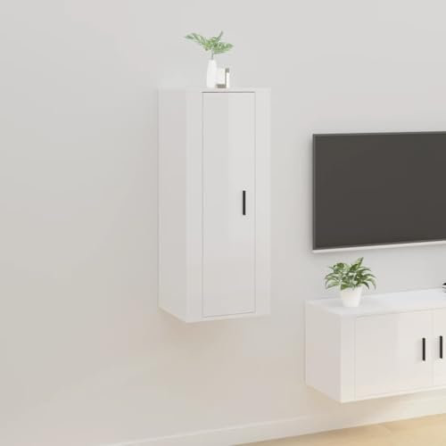 OHOOWOO Mobile Porta TV a Parete Bianco Lucido 40x34,5x100 cm,Mobiletto TV sospeso Design elegante Soluzione pratica e decorativa per il tuo soggiorno