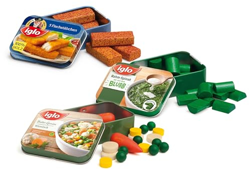 Erzi 06006 Tiefkühlsortiment von Iglo aus Holz, Kaufladenartikel für Kinder, Rollenspiele.