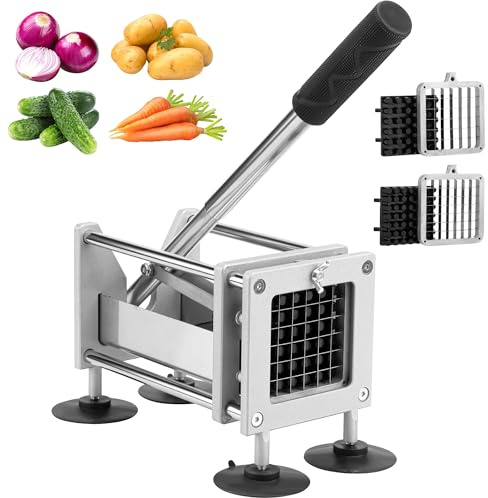 French Fry Cutter Professional Stainless Steel Potato Cutter with 1/2 Inch and 3/8 Inch Blades Commercial French Fries Slicer for Potatoes Carrots Cucumbers