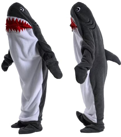 Hai Decke,Hai Decke Hoodie, Kuscheldecke Mit Ärmeln Flauschig Wohndecke,Hai Decken Kapuzenpullover,Hai Overall Onesie