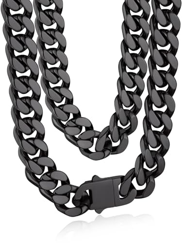 Bandmax Panzerkette Herren Kette Edelstahl Halskette 5/7/9/12MM breit Damen Kubanische Kette Silber/Gold/Schwarz Gliederkette Männer Hip Hop Kette Schmuck Auswählbare Kettenlänge 45-76CM