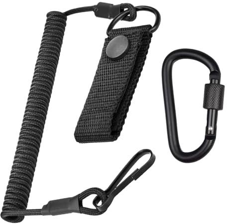Lot de 1 dragonne élastique avec mousqueton noir- Paracorde spirale résistant - Accessoire de sécurité pour téléphone, clé, lampe de poche - Attache sécurisée pour équipements tactiques et sacs- Noir