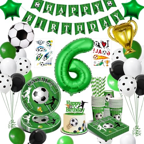 Fussball Deko Geburtstag 6 Jahre Kinder,Fußball Geburtstag Partygeschirr Set,Fußball Deko Geburtstagsdeko 6 Jungen,Fußball Luftballons Pappteller Tischdecke für Party Kindergeburtstag