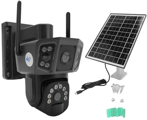 1080p Solskyddskameror Trådlös Utomhus, 4G 4MP WiFi PTZ-kamera med Dubbel Lins, Automatisk Spårning, PIR-rörelsedetektion, 2-vägsljud, övervakningskamera för Hemsäkerhet Utomhus